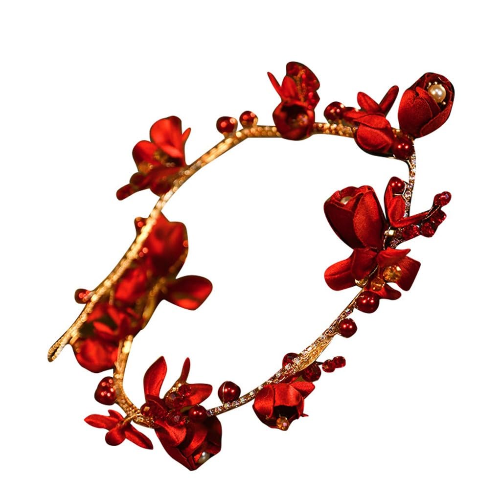 Diadema roja de novia corona de bosque y tocado para vestido boda