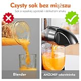 AMZCHEF Sokowirówka - Wyciskarka Wolnoobrotowa Do Soków Na Zimno - Sokowirówka do Owoców Warzyw - Sokowirówka Bez BPA z 2 Filiżankami i Szczotką - Szary