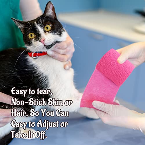 24 Pack Self Adherent Cohesive Bandage Wrap, 2” X 5 Yards Elastic Non Woven Pink Adhesive Tape, Stretch Vet Wrap For Dogs, Athletic Bandages Wrap For First Aid Medical, Sports, Ankle, Wrist Sprains #TOP5