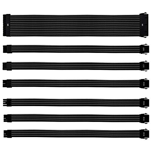 Holiday Deals 🛒 Cooler Master PVC PSU Extension Cable Kit - 16AWG with 3-Layer PVC Sleeving, ATX Compatible with Universal Connectors, 30 cm in Length, Supports High-End CPU & GPU System Power Supply Inputs - Black