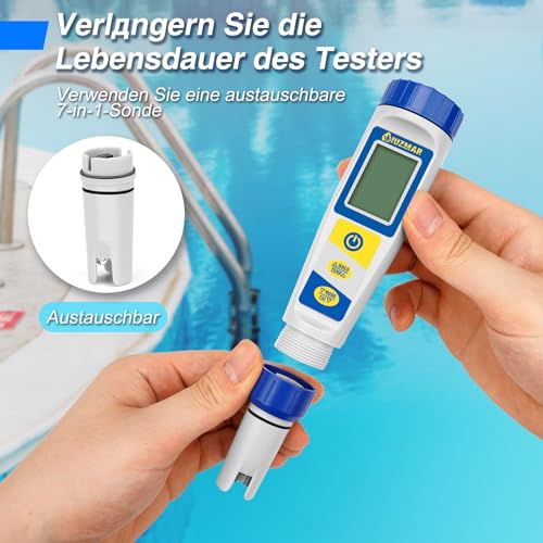 UIUZMAR Digitales pH und Chlor Messgerät, Pool Wassertester für Whirlpool, pH und Salzgehalt Messgerat für Schwimmbäder, 7 in 1 pH Salz Chlor ORP EC TDS Temperatur Tester für Hydrokultur Aquarien