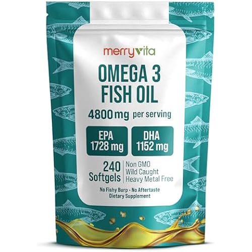 Omega 3 Fish Oil 4800 mg – EPA 1728 mg | DHA 1152 mg from Wild-Caught Anchovies – Burpless Mini Softgels – Pure Omega-3 Fatty Acid Supplement – Non-GMO, Gluten-Free, No Aftertaste – 240 Capsules