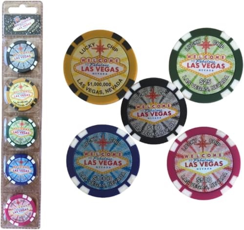 Set de 5 imanes decorativos de fichas de póker estilo Las Vegas miniatura 3