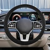 UHANBUT Elastic Stretch Steering Wheel Cover, Anti-Slip 15 inch Microfiber Odorless Breathable Ice Silk Car Steering Wheel Protector, Easy Carry, Warm in Winter & Cool in Summer (Black)
