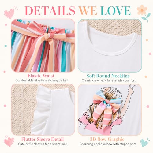 Image of Girls Summer Outfits Cute Sleeveless Top High Waisted Short Sets with Pockets Teen Girl Clothes Size 6-14 T