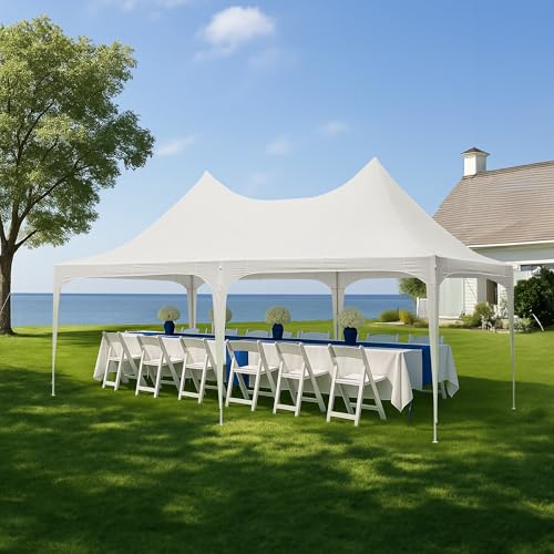 EROMMY 13x26ft Double Peak Party Tent, Heavy Duty Wedding Canopy with Pole-Less Event Space Design, Outdoor Pavilion Shelter Gazebo for Events, Parties, Receptions, White, 60 Person Capacity