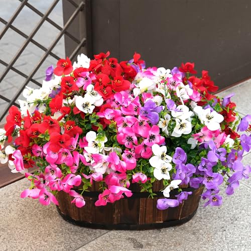 Artificial Flowers for Outdoor, UV Resistant Fake Silk Pansies Flowers, Realistic Faux Plants for Outside Indoor Porch Patio Window Box Planter Home Decor (16, Blue) Blue 16