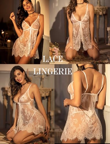 Image of Avidlove Sexy Lingerie for Women Open Front Lace Babydoll Dress V Neck Chemise Negligee Honeymoon