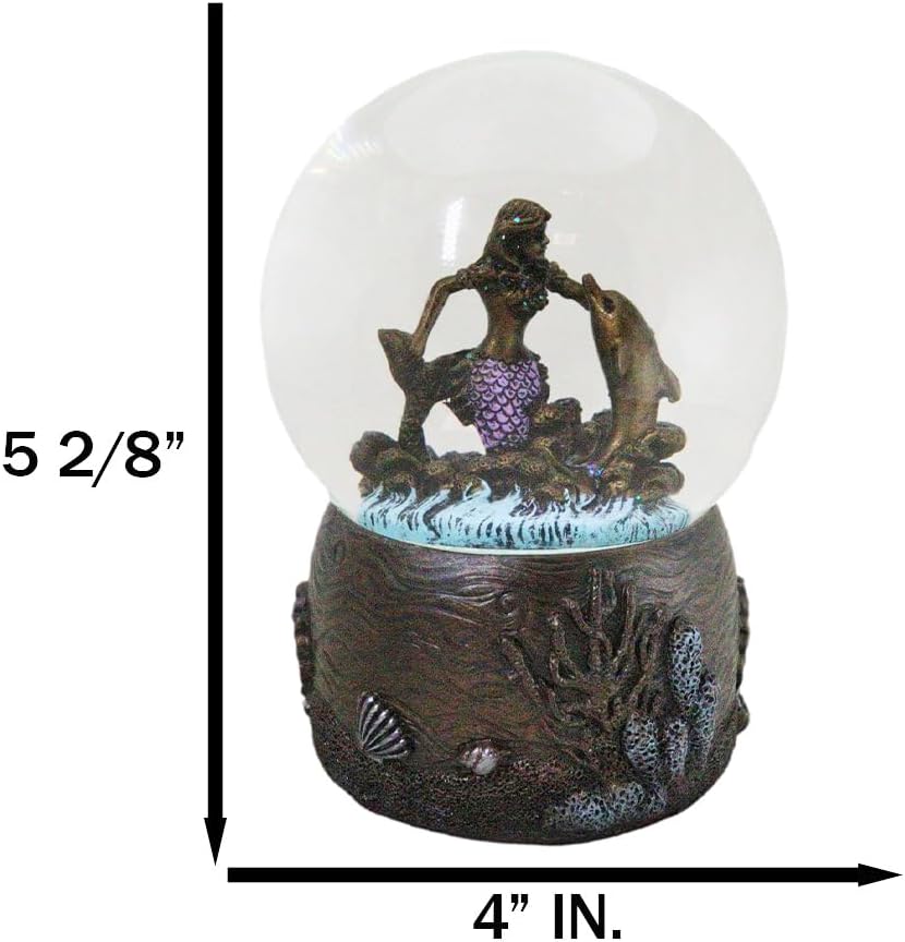 Ebros Gift Marine Ocean Atlantis Goddess Mermaid Playing with Dolphin Water Globe Figurine with Glitters 5.2" H Snow Globe