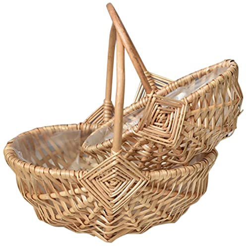 YARNOW 2 Piezas Maceta De Mimbre Tejida Cesta Estera Tapa Bol Exterior Carpa Juguete Picnic Recipiente Tejido Vegetal Soporte Tejido De Frutas Contenedor De Frutas Para El Hogar Rota