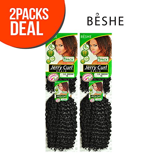 BESHE Synthetic Kanekalon Hair Crochet Braids Brazilian Jerry Curl Braid 9" 4 Pcs CJC.BRD9M (2-Pack, 1B)