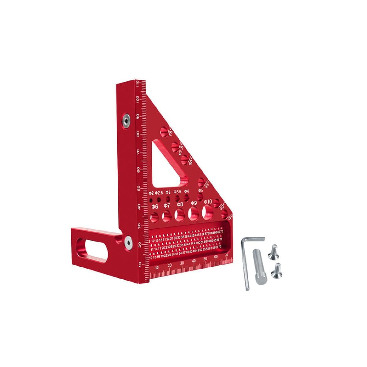 Sakerplus 3D Multi-Purpose Carpenter’s Triangle Square, Aluminum Alloy Angle Measuring Tool with Drill Guide Holes, 0°–90° Protractor Layout Ruler for Woodworking and Construction (2)