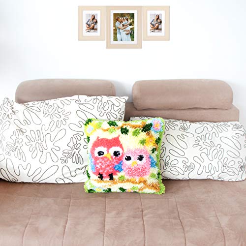Beyond Your Thoughts Latch Hook Kits Shaggy Craft For Diy Throw Pillow Cover Sofa Cushion Cover Christmas Gift Owl/Dog/Cat/Bear/Bird With Pattern Printed 16X16 Inch Bz644 #TOP5