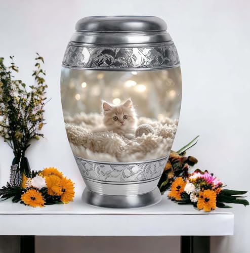 Image of Cat Cremation Urn - 10 Inch - Large Urns for Human Ashes Adult Male Memorial - Memorial Urns for Human Ashes Adult Female with Cats - Kitten Urn for Burial