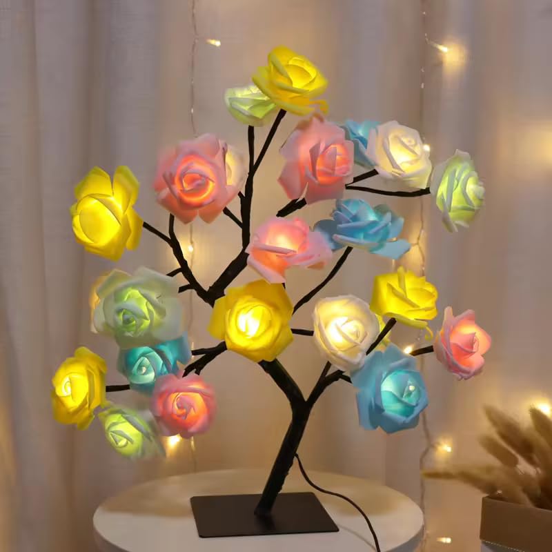 Dayish Tabletop Bonsai Tree Light/DIY Artificial Rose Tree Light LED Lamp/Sparkly Shimmer Tree for Decoration, Festival, Holiday - USB Operated (Warm Colourful) 4