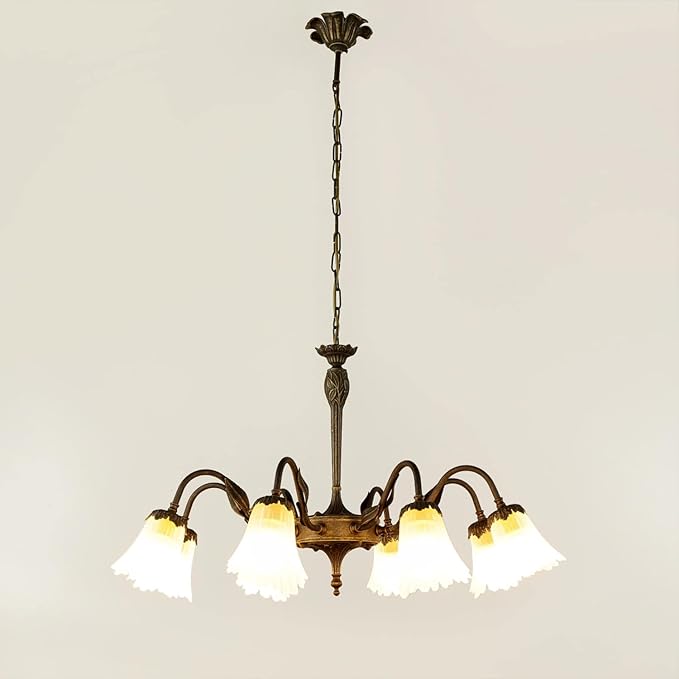 Licht-Erlebnisse Premium kroonluchter hanglamp van messing antiek bloemen E14 tot 40W 230V glas melkachtig woonkamer eetkamer lamp verlichting binnen hanglamp hanglamp hanglamp photo 2