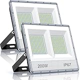 LED Strahler Außen 200W 2 Stück, TASINUO 2 in 1 LED Fluter 20000LM Superhell Aussenstrahler, 7000K Kaltweiß LED Scheinwerfer,IP67 Wasserdicht Außenbeleuchtung für Garten Garage Hof Sportplatz Terrasse