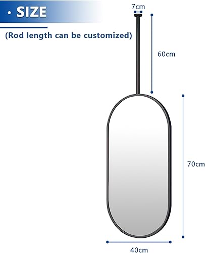 Miniatura 10 de Espejo ovalado para colgar en el techo, espejo de baño negro para montar en la pared con barra para colgar en el techo, espejos de maquillaje con