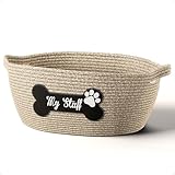 Dog Toy Basket - 100% Cotton Rope Woven Dog Toy Box for Living Room Area - Chew Proof Toybox Suitable for All Pets - Puppies to Large - Sturdy Reinforced Handles - Cute Aesthetic Design with Paw Print