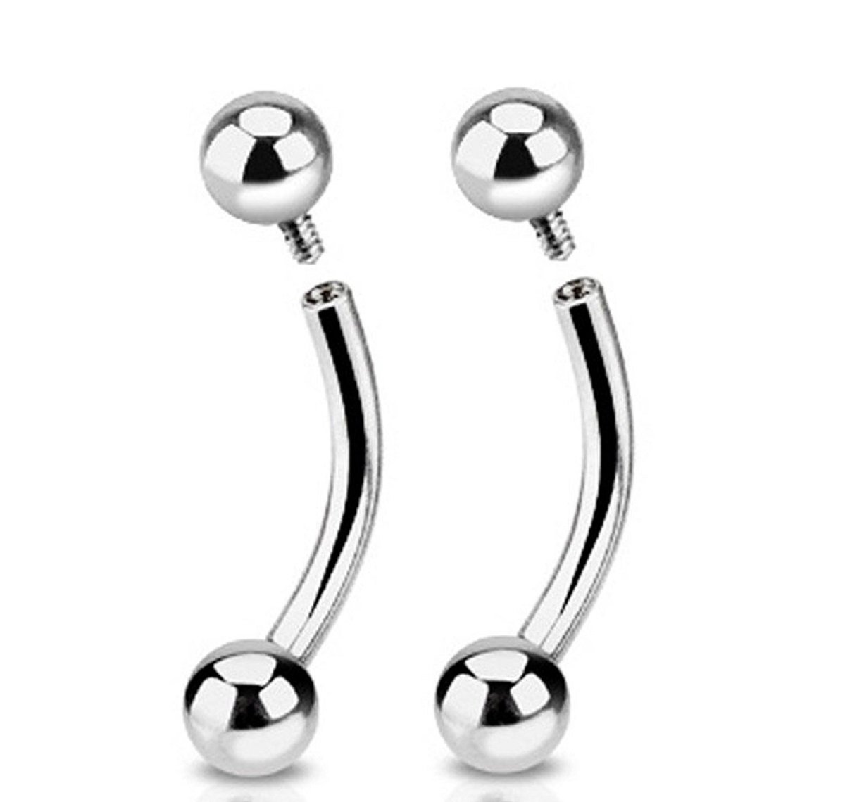 Pierced Owl16GA 316L Stainless Steel Single Side Internally Threaded Curved Barbells, Sold as a Pair