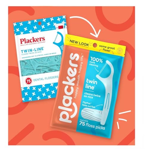 Image of PLACKERS Twin-Line Dental Flossers, Cool Mint 75 Each(Pack of 12)