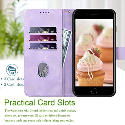 JHWVVTF for iPhone SE 2022 Case/iPhone SE Case,iPhone 8/7 Case,6/6S Phone Case Wallet Card Holder,Leather Stand Flip Cases Strap,Magnetic Closure,Shockproof Protective Cover (Purple)