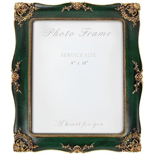 YEPOTUE Vintage Picture Frame 8x10 Inch, Ornate Photo Frame for Wall or Tabletop Display, Antique Picture Frame with Real Glass & Hook for Home Decor - Mother's Day Birthday Gift (Green)