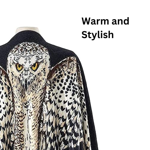 Pgi Traders Owl Scarf/Shawl | Black Or Gray Reversible Print | Warm And Stylish | Party, Halloween, Festival, Office | Ultra Soft Acrylic | 56” Square #TOP3