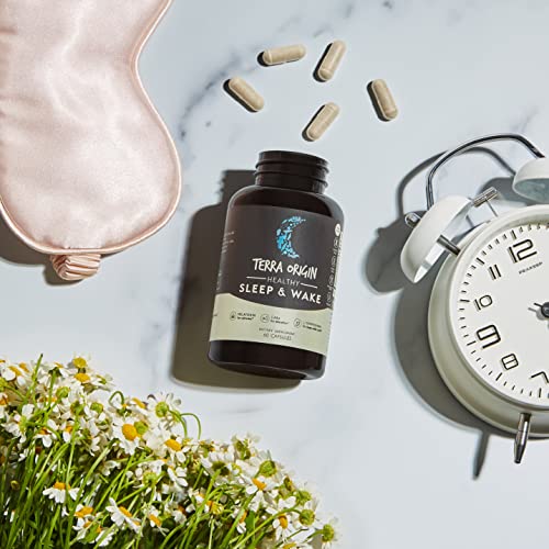 Terra Origin Restful Sleep Wake Cycle. Non-Gmo, Vegan, Gluten Free, Preservative Free, Soy Free & Dairy Free. With 5Mg Melatonin, L-Tryptophan, Gaba, Chamomile, Valerian, Passionflower - 60 Capsules #TOP4