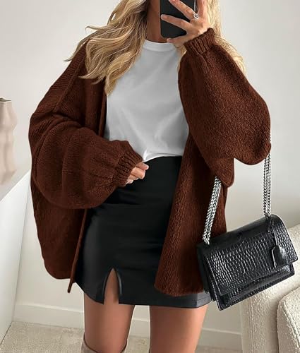 Image of PRETTYGARDEN Womens Oversized Cardigan Sweaters 2026 Fall Long Lantern Sleeve Knit Open Front Lightweight Sweater