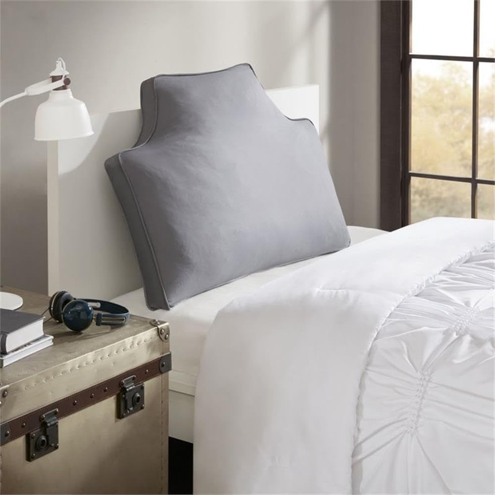 Pemberly Row Oversized Headboard Pillow, 100% Cotton Canvas, Gray Finish, Hidden Zipper, Elegant Piping, 34 x 26 x 2 in, Durable Lounge Pillow for Bedroom Decor