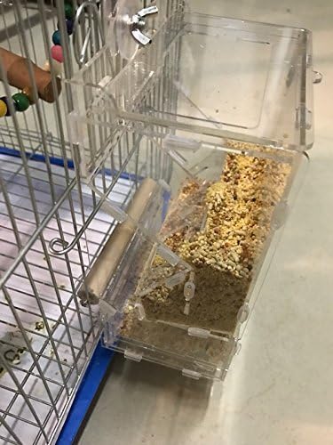 No-Mess Bird Cage Feeder, Seed Food Container, Automatic Feeder with Perch for Budgerigar Canary Cockatiel Finch Parakeet