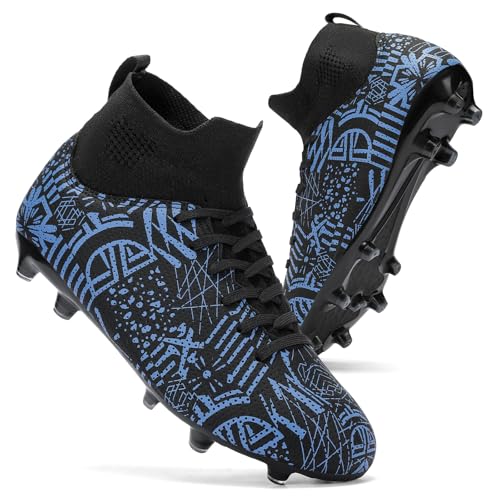 DEORUMN Mens Soccer Cleats Ultimate Youth Soccer Shoes Football Boots Blue