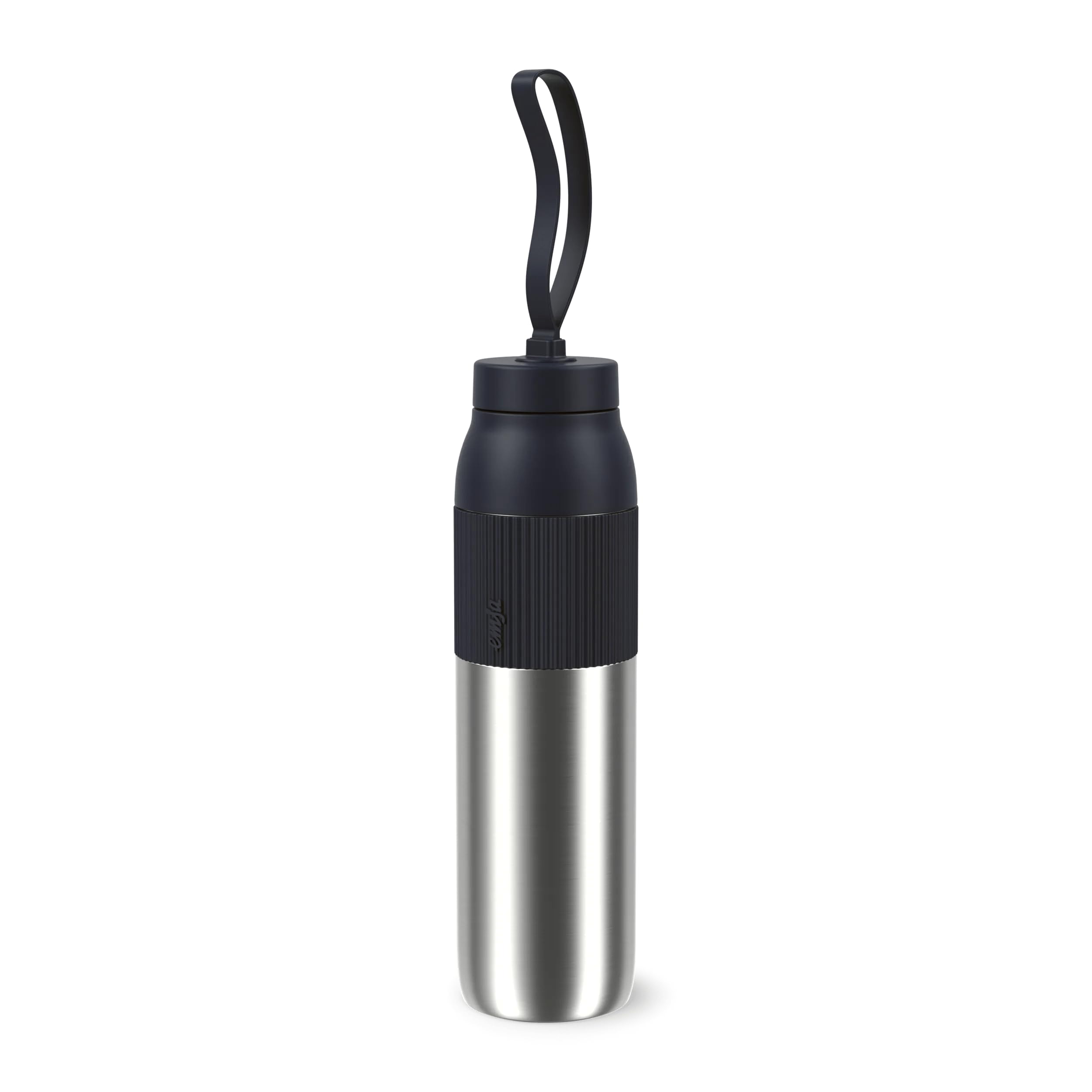 Emsa beYou Twist N2193100 Insulated Water Bottle 0.7 Litre with Integrated Strainer and Lanyard 100% Leak-Proof Dishwasher Safe for Travel, Travel, Office, Suitable for Carbonated Drinks, Black