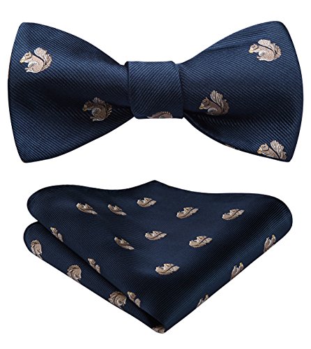 Image of HISDERN Bow Ties for Men Self Tie Animal Bowties Pocket Square Woven Silk Fun Bowtie Handkerchief Set for Wedding Party