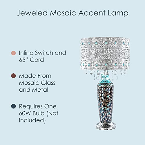 River Of Goods - Jeweled Mosaic Accent Lamp For Bedroom Or Table - 24.25" In - Night Lamp For Bedroom - Glam Lamp Style - Blue & Silver #TOP4