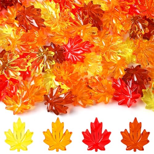 BOARDFEB 120Pcs Fall Thanksgiving Ornaments, Maple Leaves Vase Filler