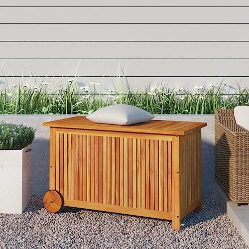 Boîtes de rangement d'extérieur en bois avec roulettes, boîte de rangement pour coussins, boîte à outils pour piscine, garage, plage de sable – 90 x 50 cm