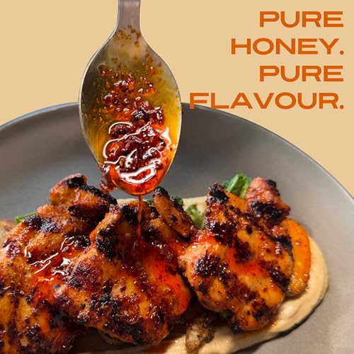 Image of RAMANO'S Honey Chilli 240 Gms Each, Sweet & Spicy Sauce with Pure Honey, Sichuan Peppercorn, 5 Chillies with No Sugar Added, Perfect for Grilling, Marinades, Dips for Rice, Noodles & Pizza (Pack of 2)