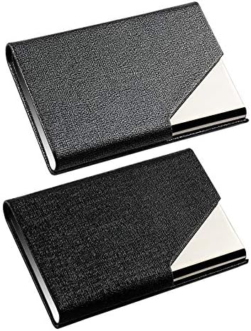 KISSWILL 3 Pack Business Card Holders, Thumb-Drive Business Card Case and Leather Card Case with Magnetic Shut and Slim Metal Card Case, Excellent Design for Men and Women