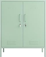 Vista 6 de Gabinete de almacenamiento de metal con cerradura de 2 puertas, gabinete industrial resistente de 3 niveles con estantes extraíbles, fácil montaje