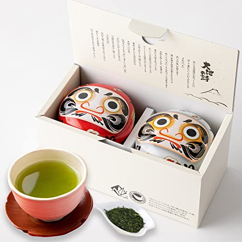 お茶 静岡茶 深蒸し茶 ギフト 紅白だるま缶 80g×2本 箱入り かぶせ茶 鈴子缶 ギフトセット 緑茶 新茶 深蒸し茶 茶葉 贈答 プレゼント 牧之原茶 かわいい 縁起物