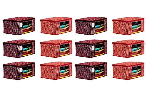 Image of Saree| Saree Cover|Cotton Saree Cover Closet Orgnizer /Saree Bags for Wardrobe Orgnizer Clothe Covers |Sari Organizer|Saree Organizer Wardrobe (Pack of 12, Maroon + Red)