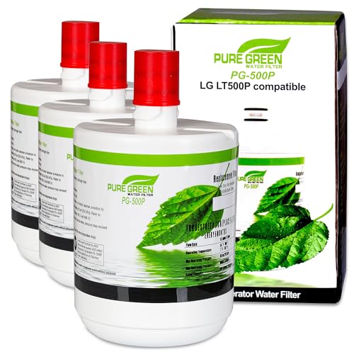 Pure Green 5231JA2002A Refrigerator Water Filter, Replacement for LG® LT500P®, GEN11042FR-08, ADQ72910911, ADQ72910901, Kenmore 9890, 46-9890, LFX25974ST, LMX25964ST, 3 Pack
