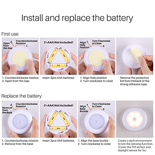 Motion Sensor Lights Indoor, STAR-SPANGLED High CRI Stick on Puck Lights Battery Powered, Cordless LED Light for Under Cabinet, Cupboard, Wardrobe, Stairs, Closet, Kitchen, Hallway (Warm White, 3Pack) - Image 6