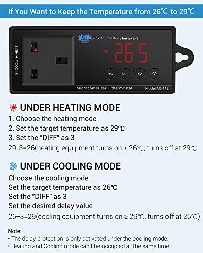 NICREW Digital LED Heating and Cooling Temperature Controller, Reptile Thermostat for Snake, Lizard, Tortoise, Vivarium and Other Reptiles, 1100W 220V - Image 4