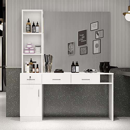 Paddie Salon Station For Hair Stylist, Hair Station Storage Locking Wall Mount Beauty Furniture Barber Equipment, Mirror Not Included, White #TOP26