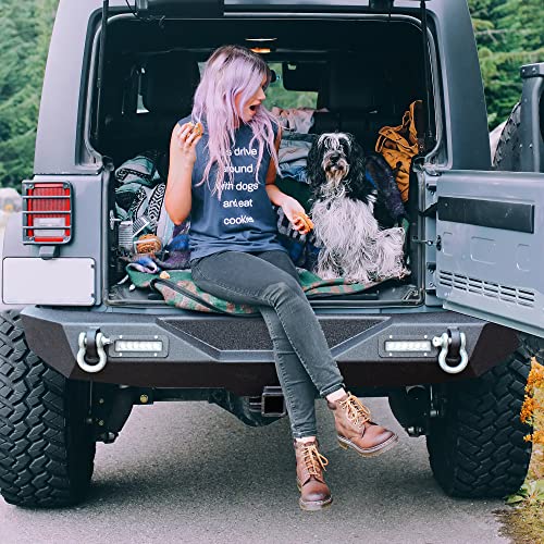 Ledkingdomus Rear Bumper Compatible With 07-18 Jeep Wrangler Jk And Jk Unlimited With 2X Led Lights & 2" Hitch Receiver Textured Black #TOP3