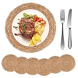 Round Woven Placemats Set of 6/8, 30cm Round Placemat, Natural Rattan PlacematS, Wicker Placemats for Dining, Kitchen Table, Home, Party, Wedding, Restaurant, Gold (6)