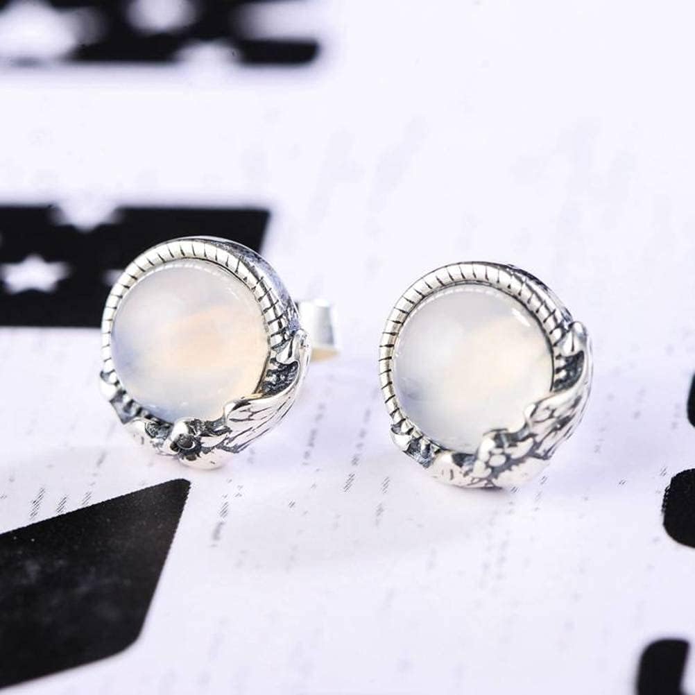 Ears925 Sterling Silver Retro Thai Silver Simple Temperament Bat White Chalcedony Female Ear Stud/White